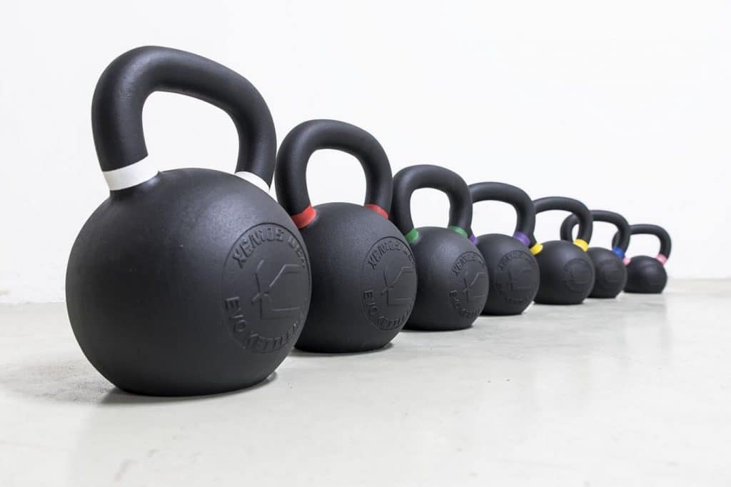 Cast Iron Kettlebells with double handed exercises